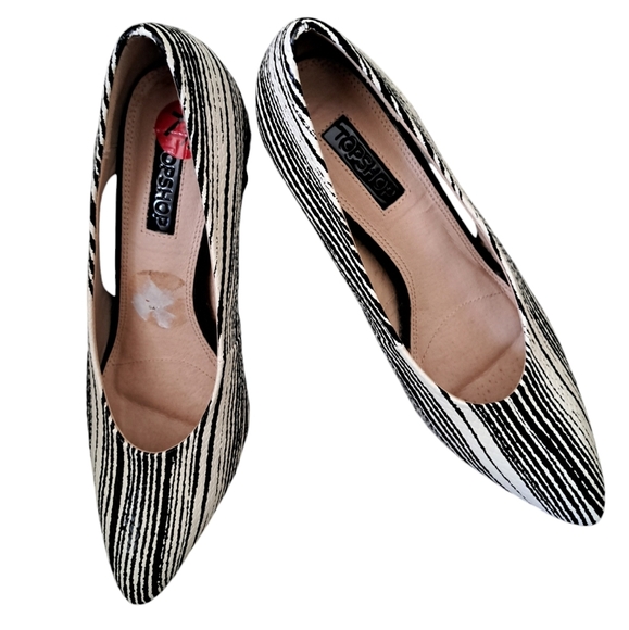 TOPSHOP "GINGER" cone heel leather cut out pumps shoes ivory black ladies 7.5 - Picture 4 of 13